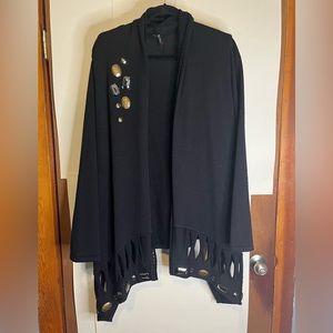 Roni Rabl Women’s Size L Black Wool Blend Cardigan w/ Chunky Acrylic Beads